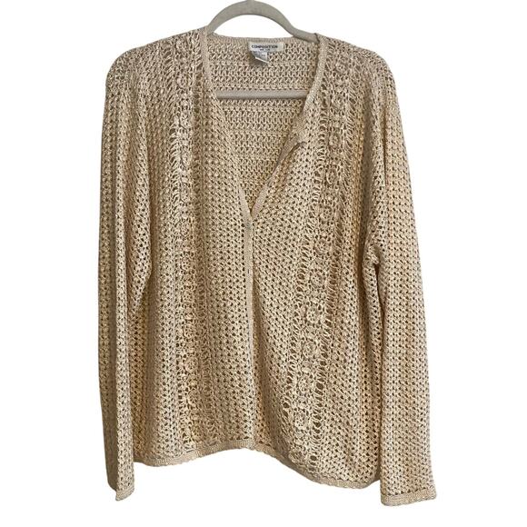 Composition New York Cream 100% Silk Open Crochet Button Up Cardigan Sz Medium - Picture 1 of 16